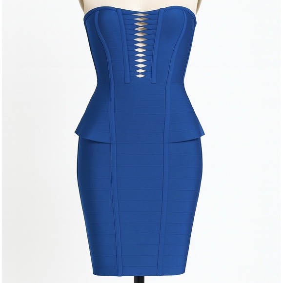 Marciano Dresses & Skirts - Marciano By Guess Elena Strapless Bandage Dress Blue Peplum Bodycon‎ Sz 6  EU 42